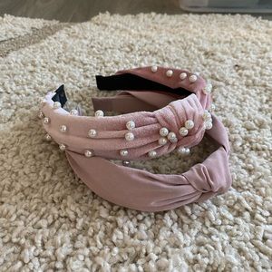 Knotted Pearl Headband and Pink Suede Headband